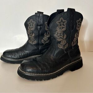 Roper Women’s  Black Leather Boots with Floral Embroidery Size 8